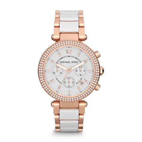 michael kors parker rose gold tone white acetate watch|Michael Kors parker rose goldtone.